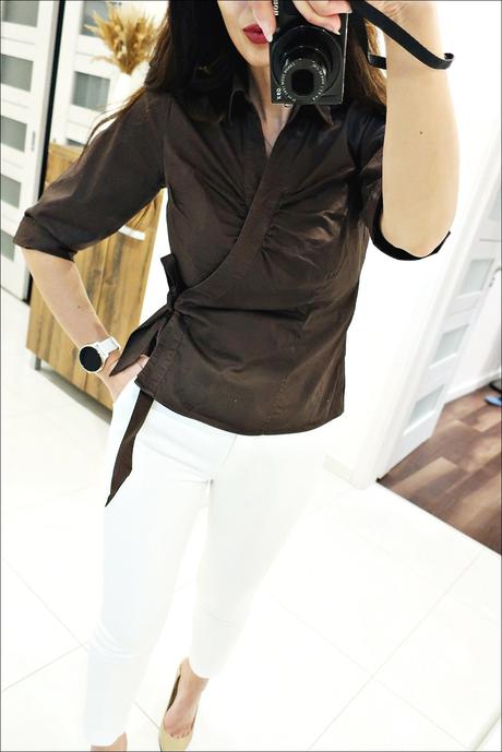 Čokoládová zavinovacia blúzka, h&m,36