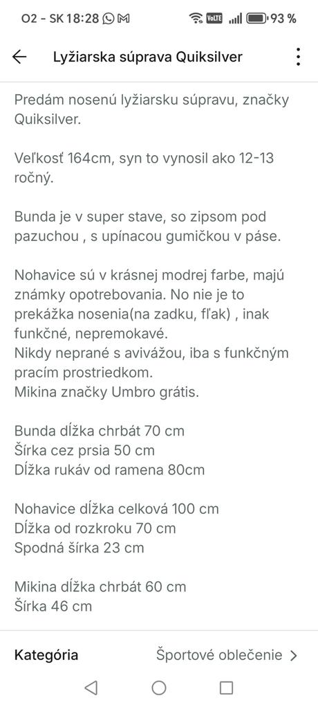 Lyžiarska súprava, quiksilver,164