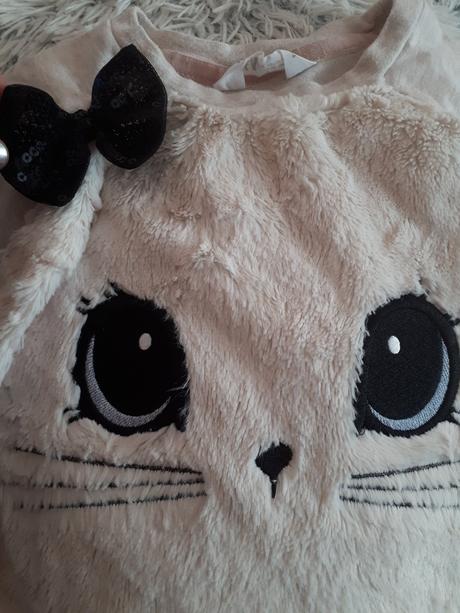 Nádherná huňatá mikinka s mačičkou a uškami, h&m,116