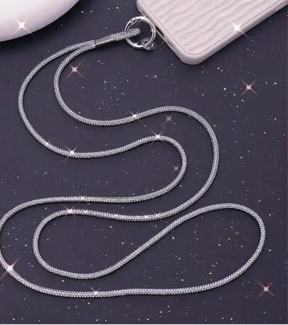 Luxusná štrasová šnúrka na telefón s diamantovým e, 