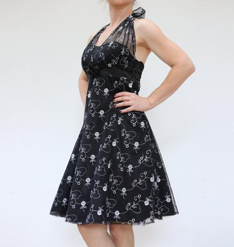 Čierne spoločenské vyšívané pin-up šaty veľ. s, s