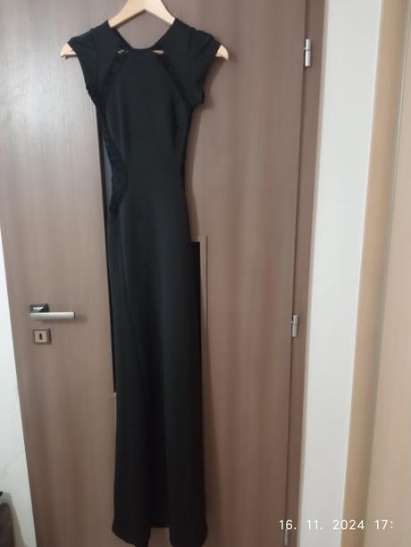 Saténové maxi šaty s čipkou, nenosené, xs