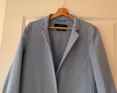 Bledomodrý vlnený kabát, zara, xs/34, zara,xs