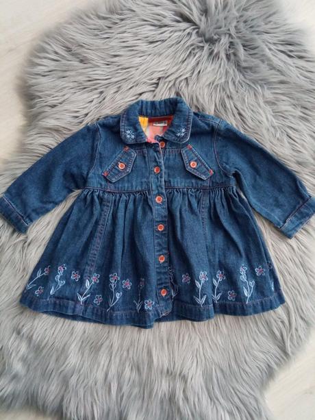 Dievčenské rifľové šaty s kvetmi, 68