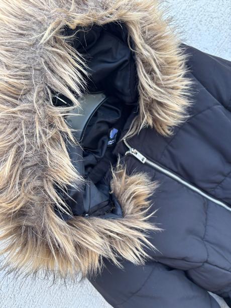 Dámska čierna bunda s kožušinou, h&m,s