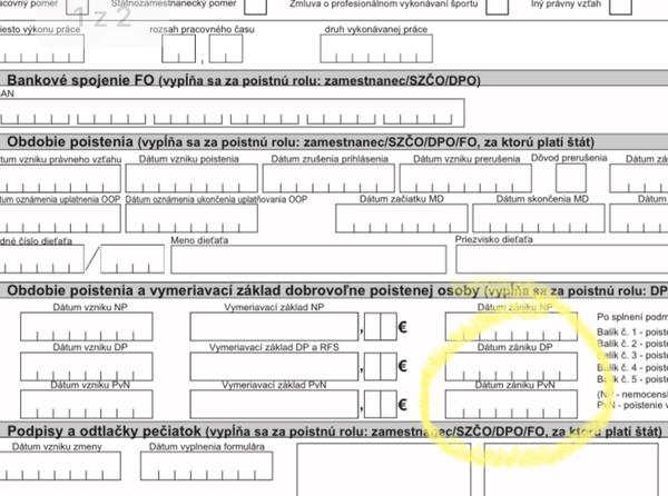 Dobrovoľné poistenie - formulár