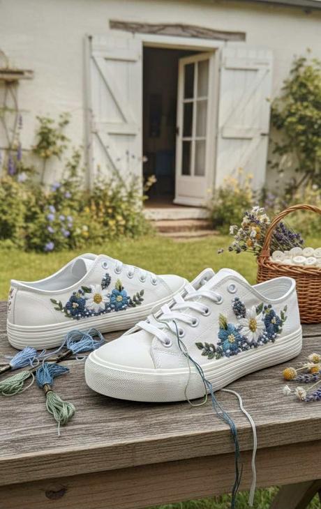 Plátené, ručne vyšívané tenisky, 36 - 42