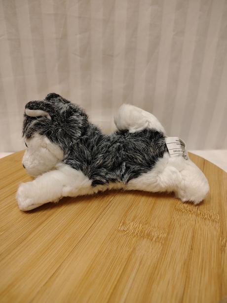 Plyšový sivo biely pes husky, 18 cm, 