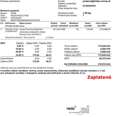 Odsávačka philips avent double electric hands free,