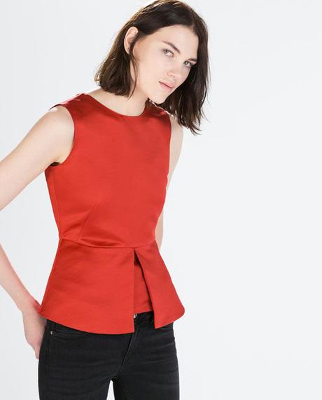 Saténový červený peplum top, zara,m