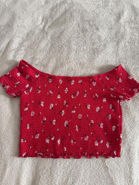 Červený crop top, m