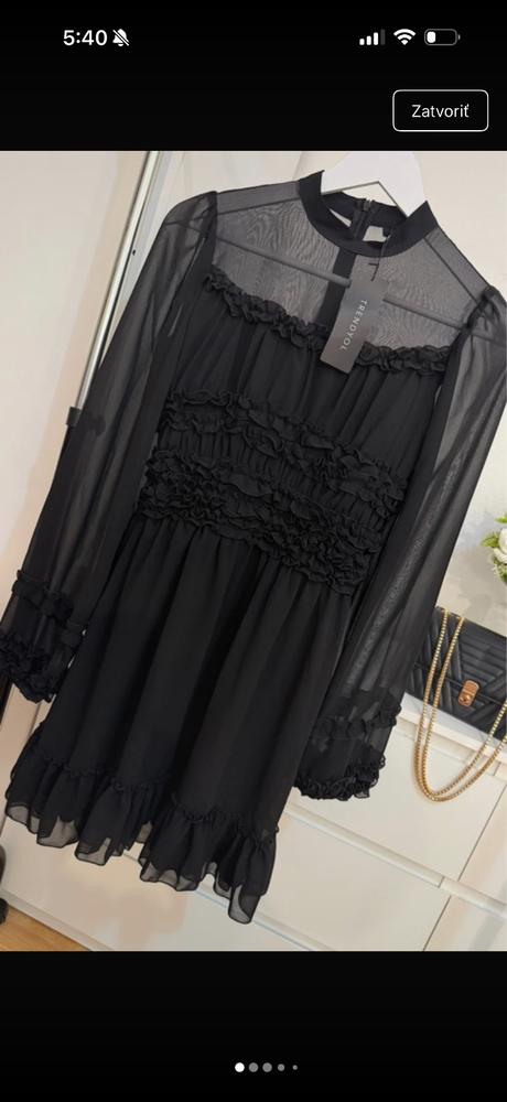 Čierne šifónové šaty s volánmi - elegantné, 34 / xs