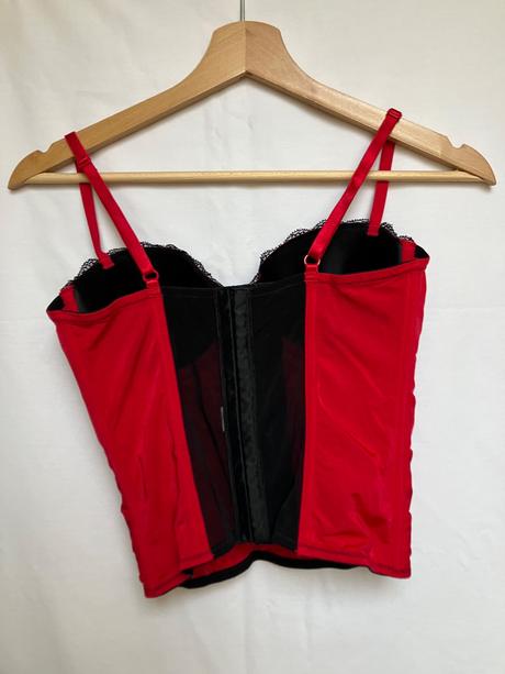 Dámsky červený čipkovaný korzet na ramienka, c&a,xs