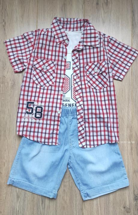 Košeľa komplet s tielkom a šortkami, 116