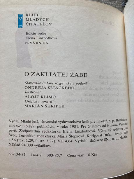 O zakliatej žabe prvé vyd.1981, 