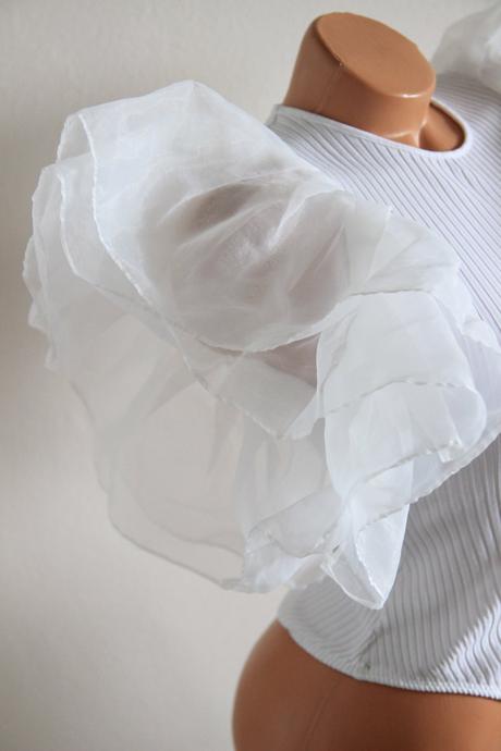 Biely bavlnený body top s tylovými rukávmi, zara s, zara,s