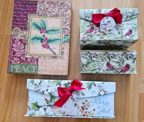 Dekoračné / darčekové krabičky, 4ks, bordová/červe,