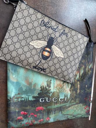 Original gg supreme blind for love wristlet pouch, gucci