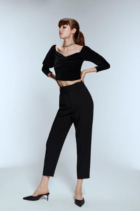 Zamat skrátená nafúknutý rukáv srdiečkový výstrih, zara,xs