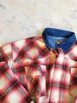 Flanelová košeľa s riflovým golierom, l