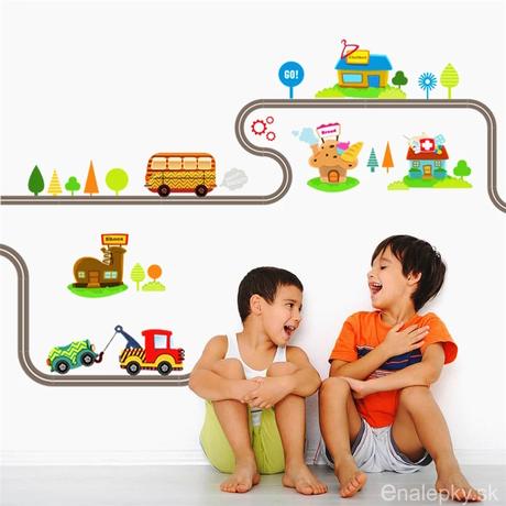 Nálepky na stenu - cesta s autami,