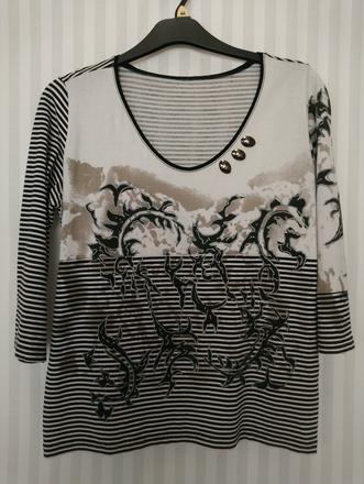 Pásikavý čierno biely top s farebným vzorom, xl, xl