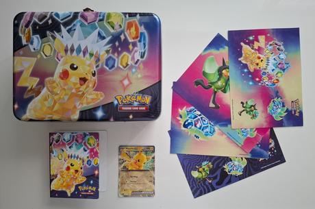Pokémon kufrík + album, nálepky, karta pikachu ex, 
