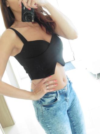 Čierny crop top, m