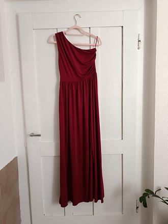 Bordové šaty na jedno rameno, m