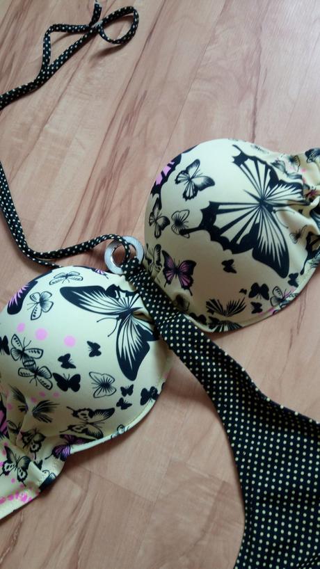 Žlto-čierne plavky s motýľmi - l/xl, l