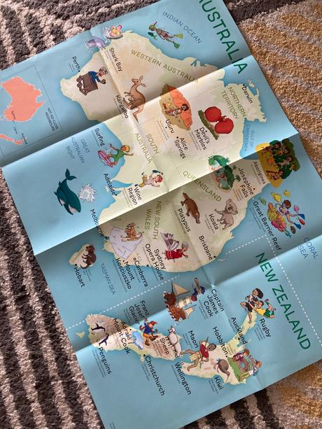 Veľká mapa austrália/nový zéland pre deti, 