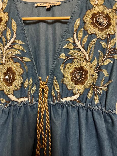 Džínsové šaty s výšivkou boho štýl, l / m