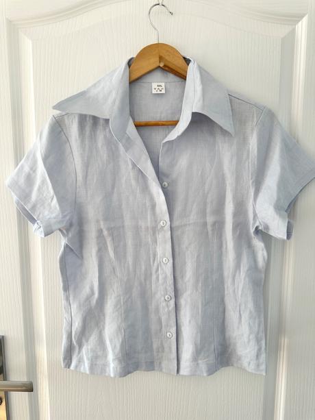 Svetlomodrá ľanová blúzka s krátkymi rukávmi, m