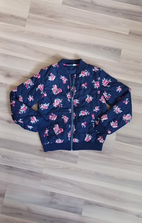 Tmavomodrá dievčenská bomber bunda s kvetmi, pepperts,152