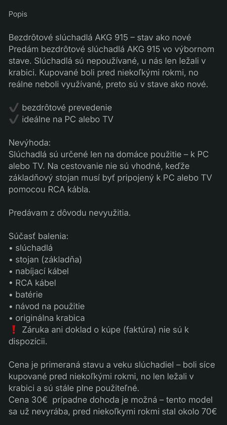 Slúchadlá akg k915 bezdrotove - nepoužite, 