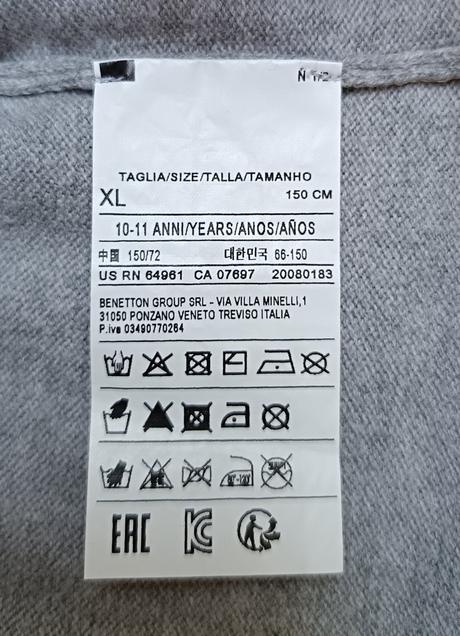 Šedý chlapčenský pulover united colors of benetton, 152