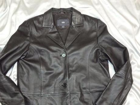 Luxusny čierny kožený kabát, tcm,40