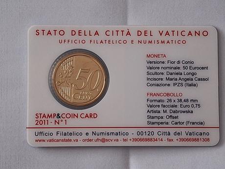 Mincova karta a známka vatikán 2011, 