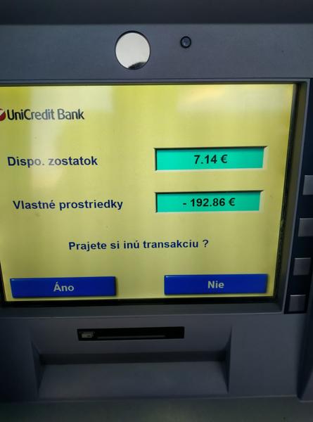 Unikredit - účet v mínuse