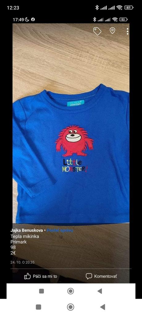 Flisové tričko, primark,98