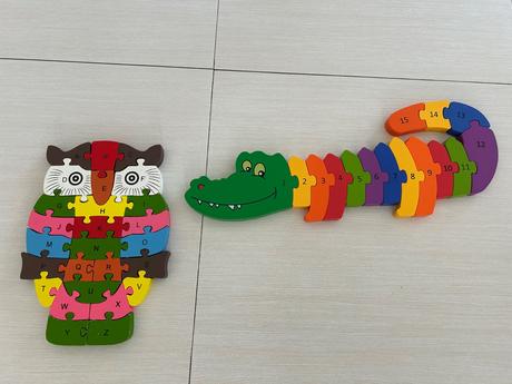Drevene skladacky sova,krokodyl, 