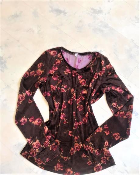 Kvetované tričko z elastického zamatu, m