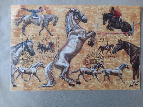 Poštový hárok kone 2005 lipicánsky kôň a slovenský,