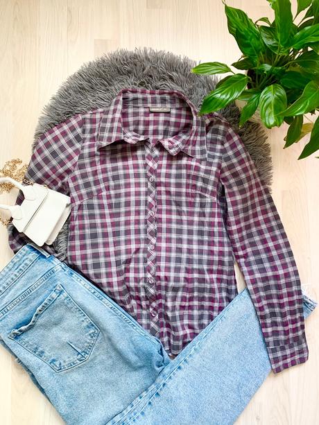 Kockovaná damska fialová košeľa, kik,xs