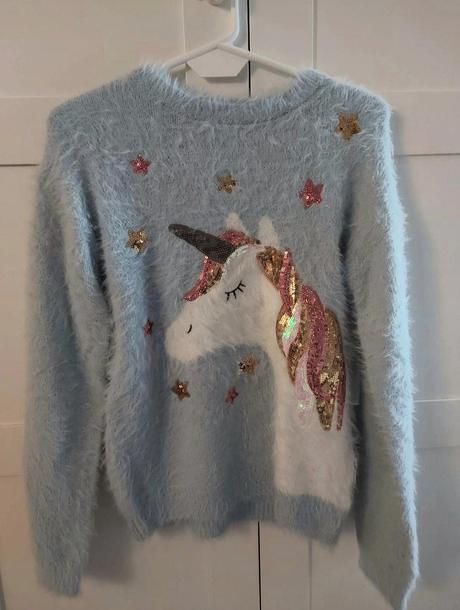 F&f bledomodrý sveter/pulóver s jednorožcom, f&f,164