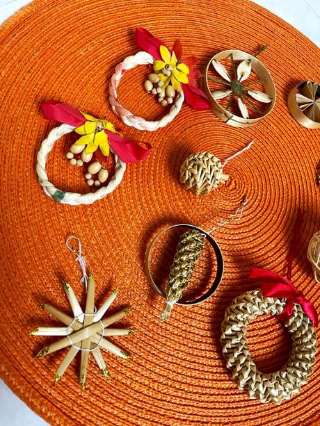 Slamené naturálne vianočné ozdoby 11 ks,