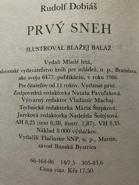 Prvý sneh prvé vydanie 1986,