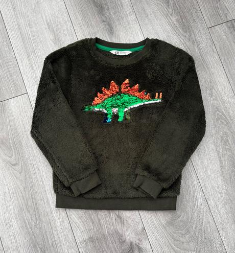 Huňatá glitrovaná dinko mikina veľ. 122/12d, h&m,128