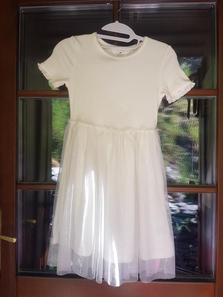 Biele saty hm vel. 122/128 a 134/140, h&m,134