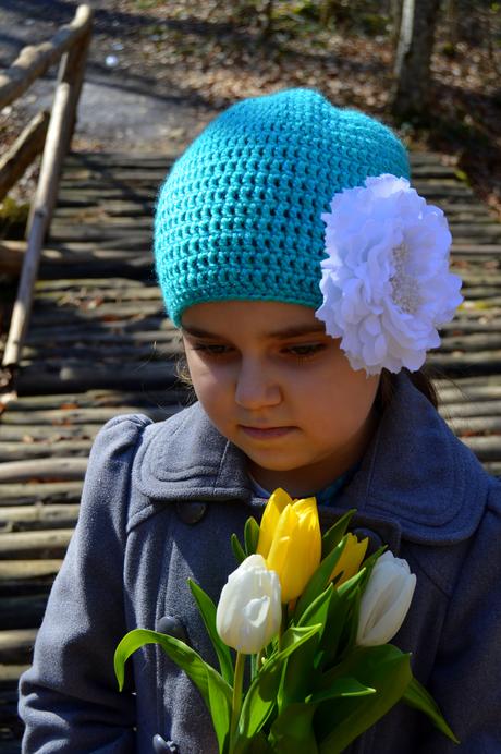 Háčkovaná čiapočka s kvetom, 50 - 158